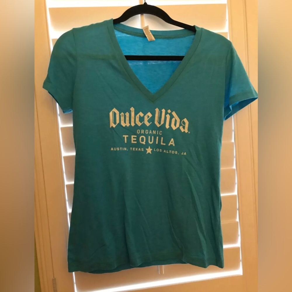 DULCE VIDA TEQUILA Blue V Neck T Shirt MEDIUM